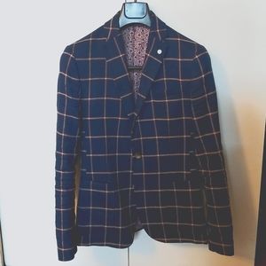 RW&Co size 36 blue/burgundy linen cotton blazer